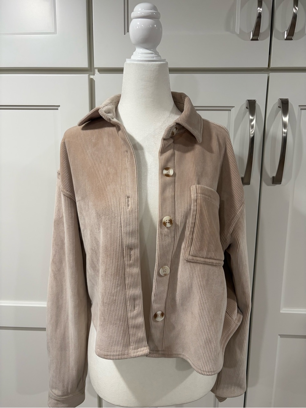 Thread & Supply Taupe Corduroy Button-Front Utility Shacket